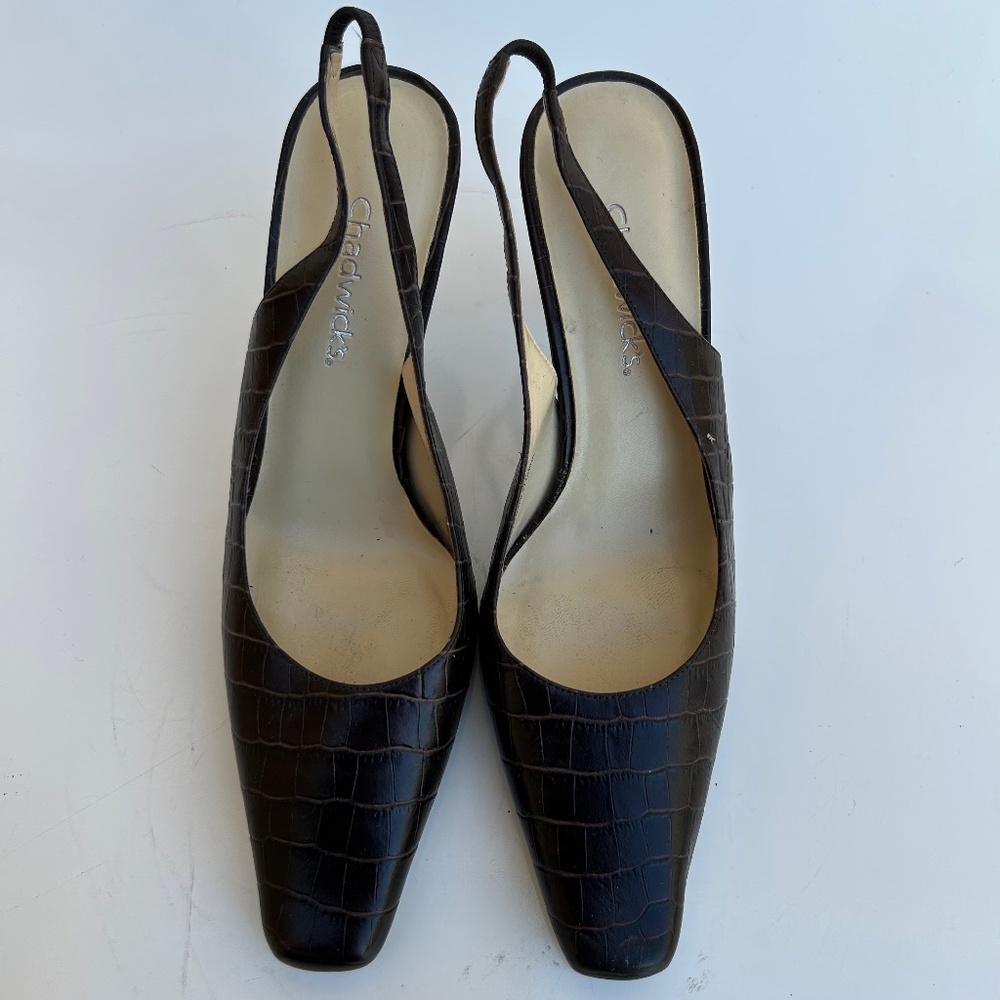 Chadwicks Women’s Close Toe Dress Pumps Brown Croco Leather Upper Size 6 M